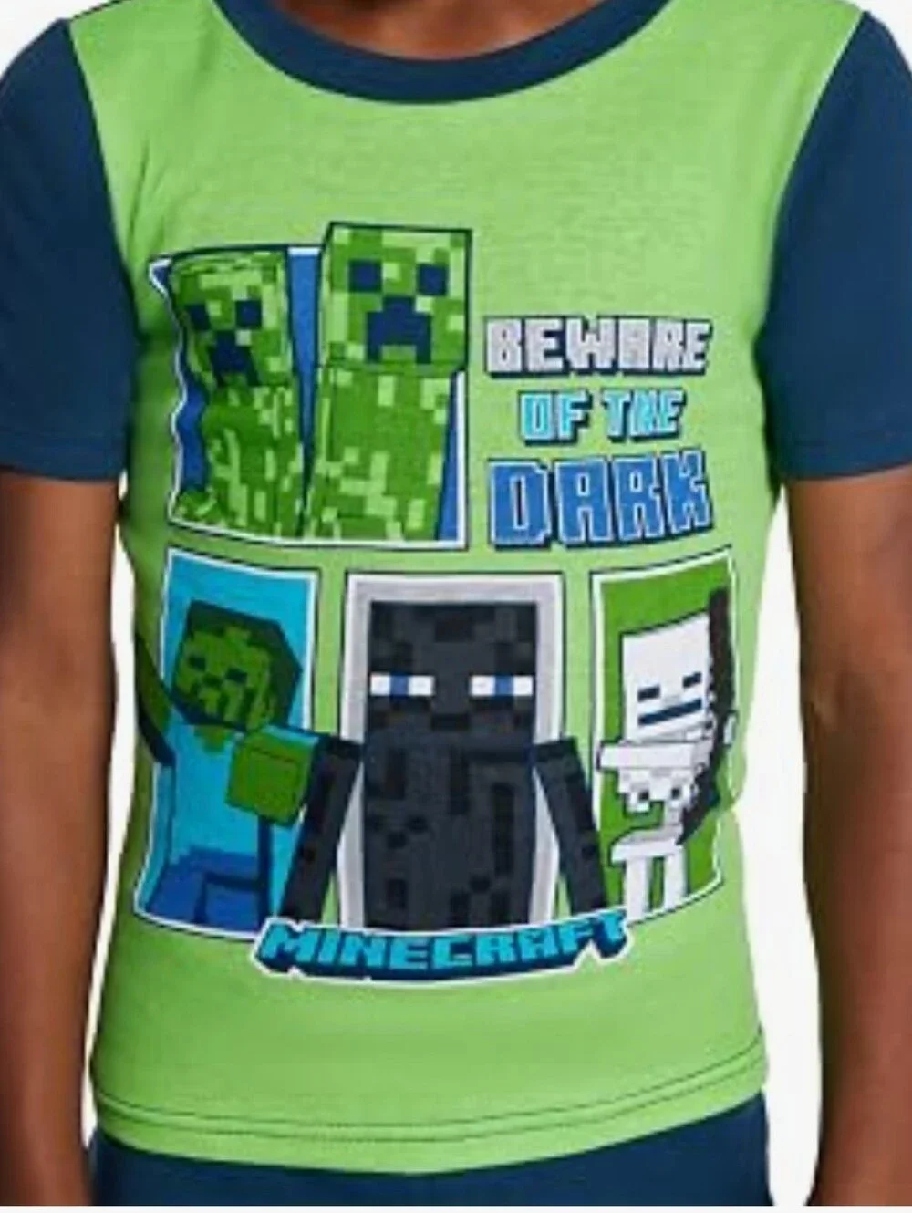 NWT Kids 'Beware of the Dark' Green Minecraft Pajama Set Sz 8